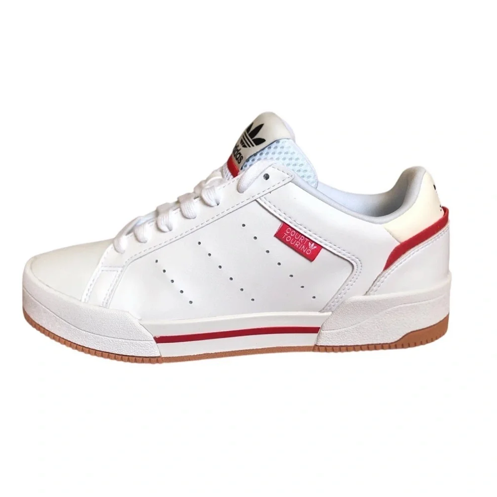 ADIDAS Men’s Originals Court Tourino White Sneakers w/ Red Accent Low-Top Sz 5.5